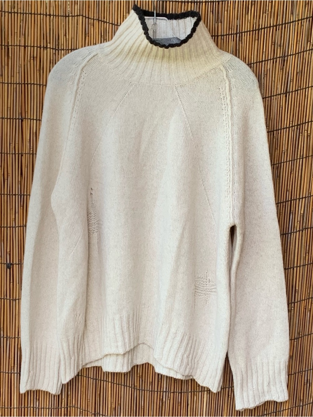 Zadig & Voltaire Distressed Ivory Funnel Neck Wool Sweater